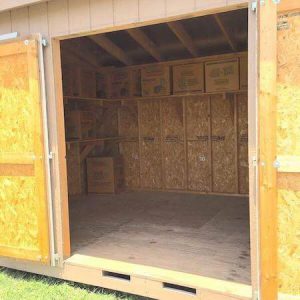 Storage Shed Portable Building Product Page Model American Interior Brown Doors Open